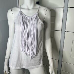 Blue Notes. Size small. White. Long fringed tank top. Spaghetti straps.